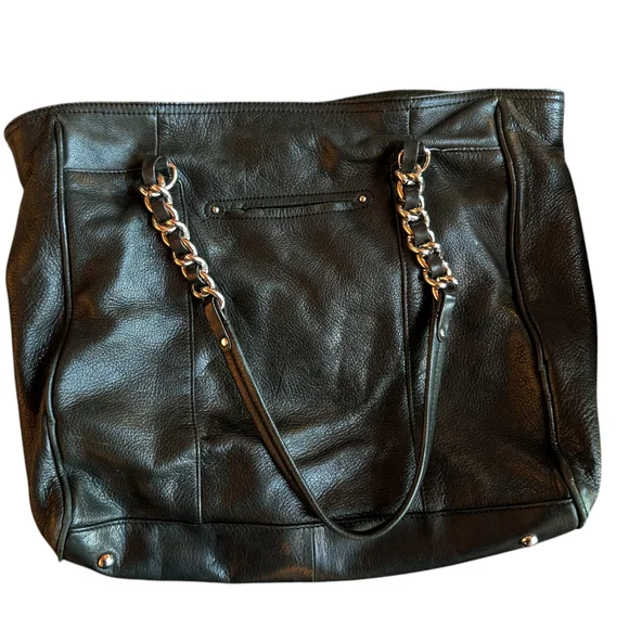 Vintage B Makowsky Black Leather Tote Bag - Picture 3 of 12